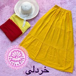 دامن نخی طبقه ای بلند رنگبندی پالت زرد - تصویر 4
