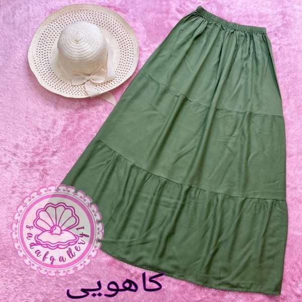 دامن نخی طبقه ای بلند رنگبندی پالت رنگ سبز(کد1187) - Image 3