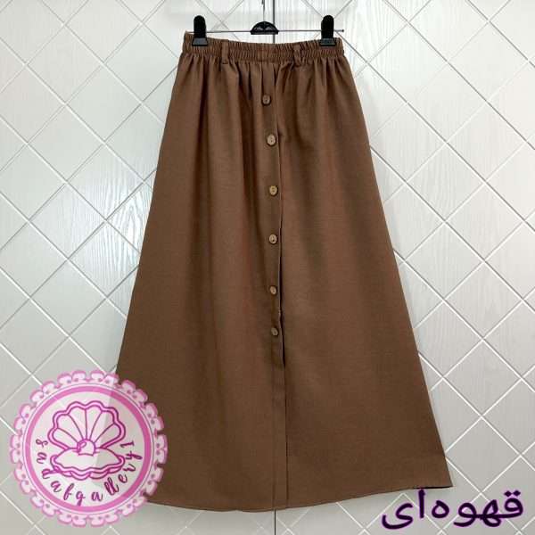 دامن لینن دکمه چوبی بلند - Image 5