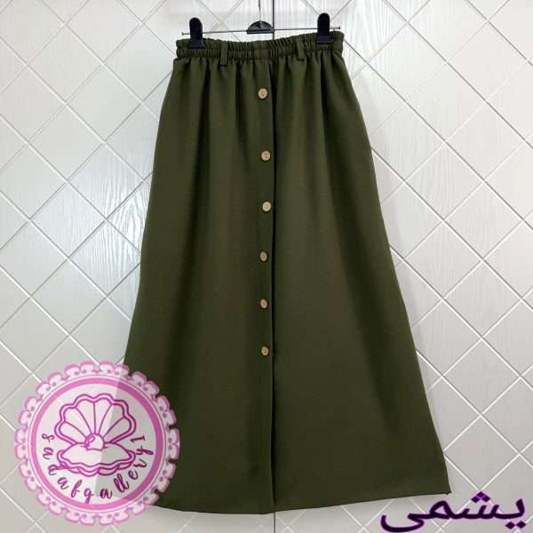 دامن لینن دکمه چوبی بلند - Image 6