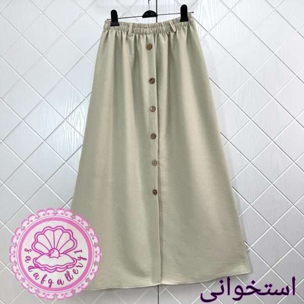 دامن لینن دکمه چوبی بلند - Image 4