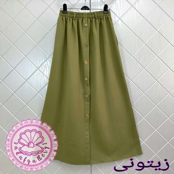دامن لینن دکمه چوبی بلند - Image 3