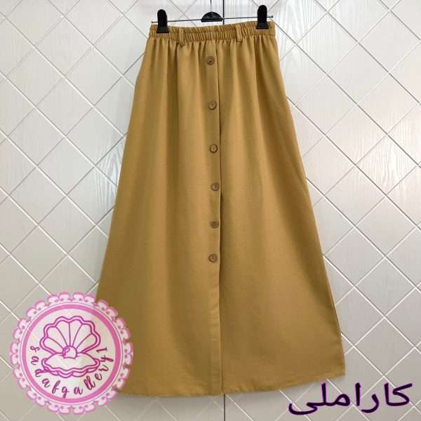 دامن لینن دکمه چوبی بلند - Image 2