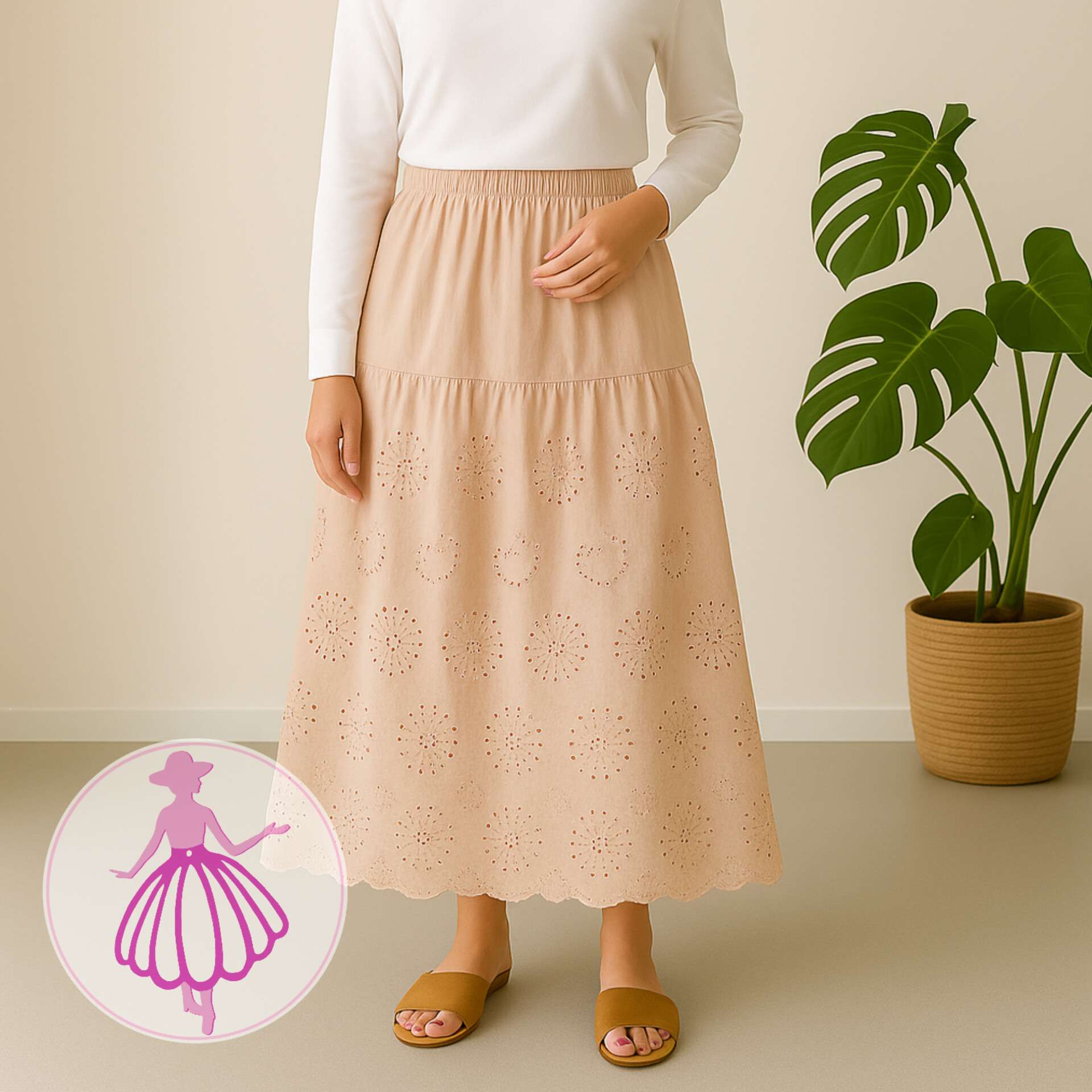 دامن خامه دوزی بلند کرم