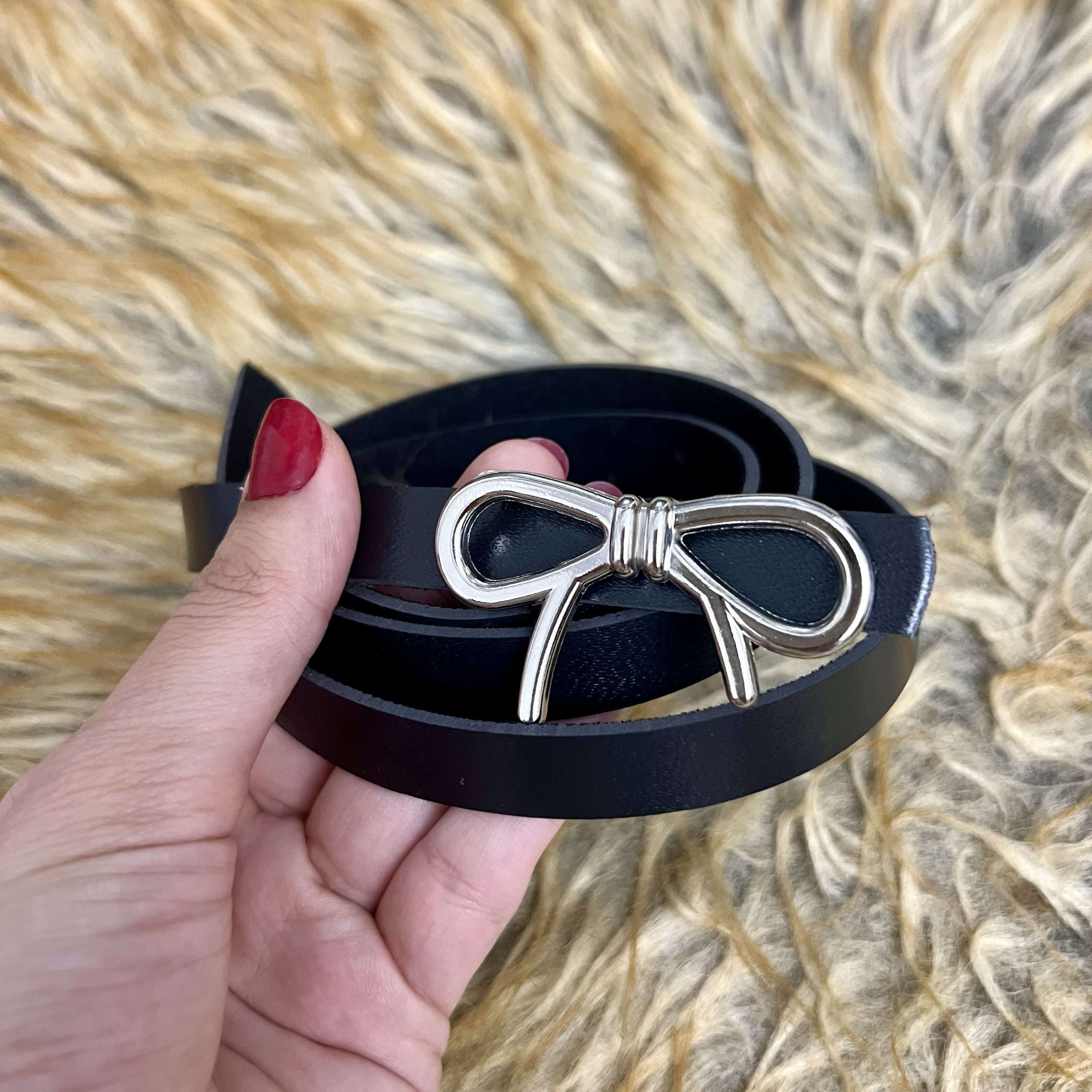 کمربند زنانه چرمی پاپیون مشکی - Image 2