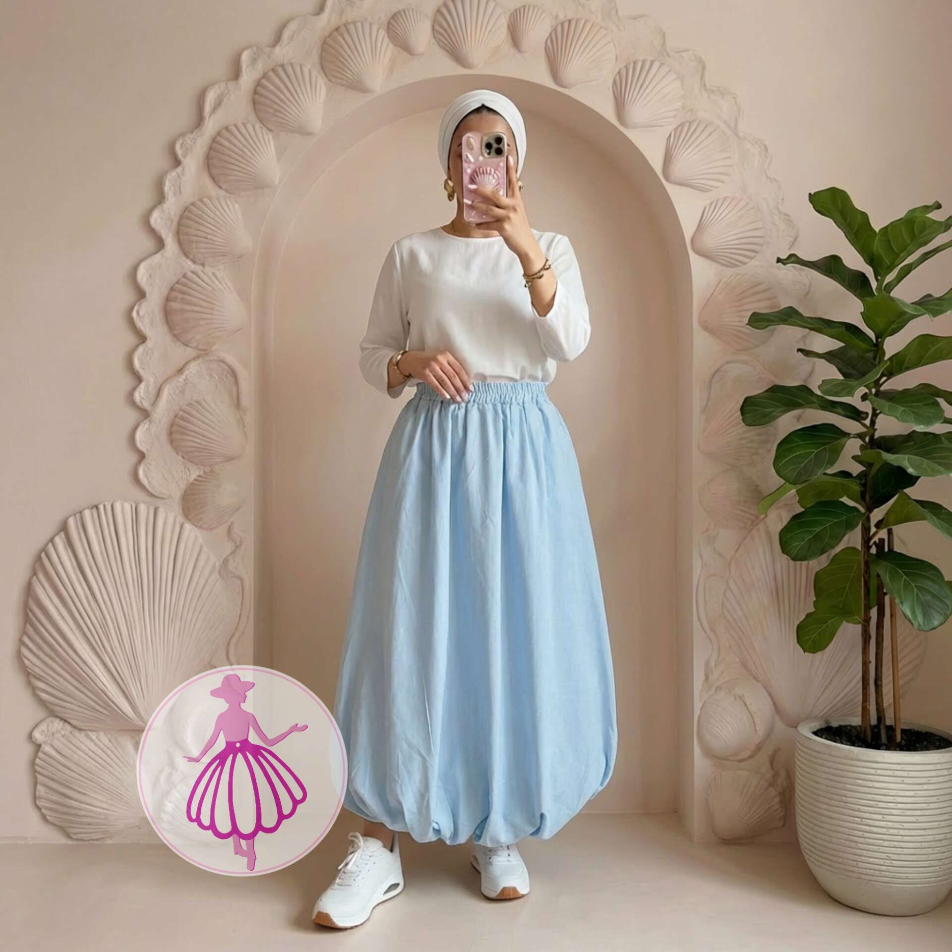 دامن لینن بالونی جیبدار بلند در رنگبندی متنوع