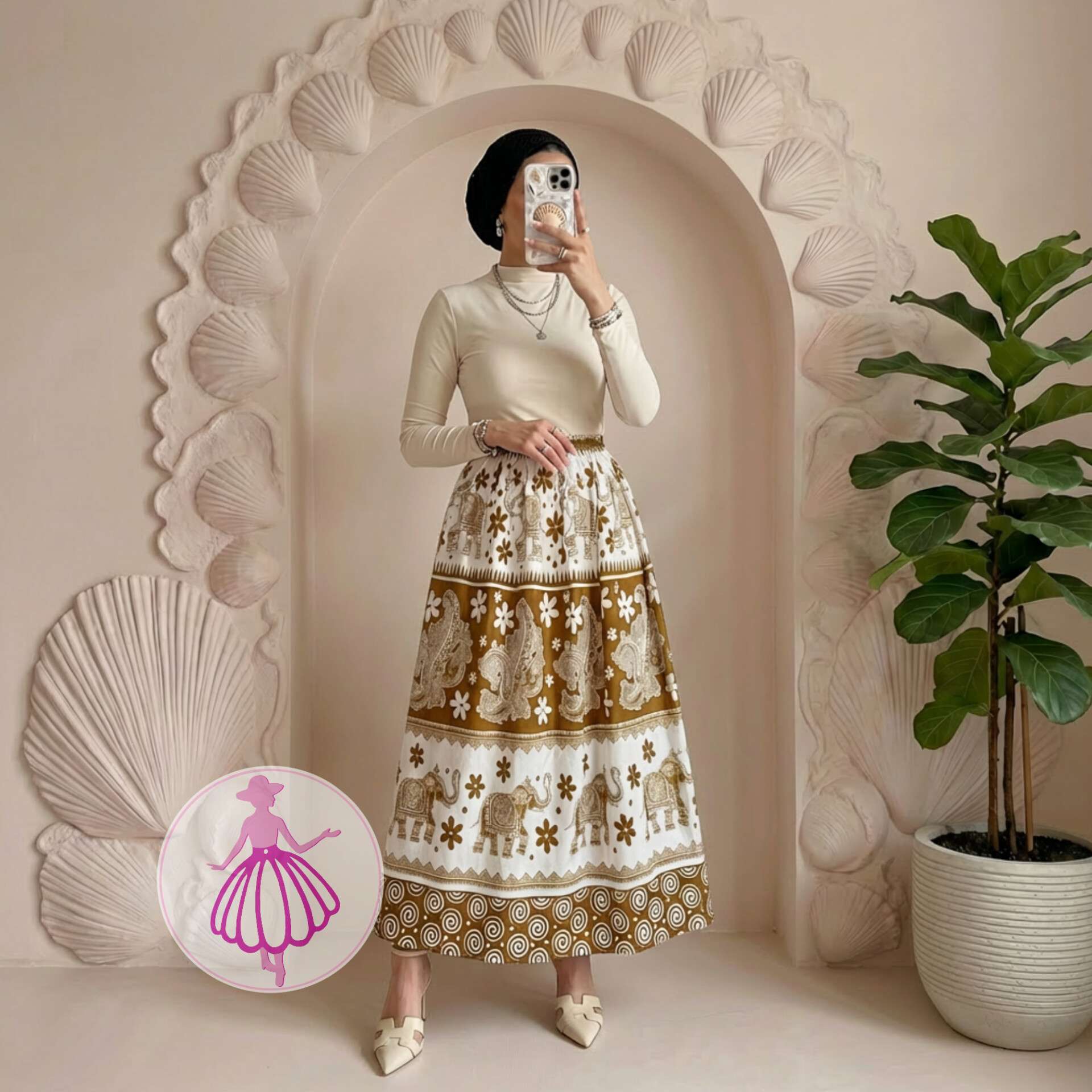 دامن نخی بلند طرح فیلی در رنگبندی متنوع(کد1347)