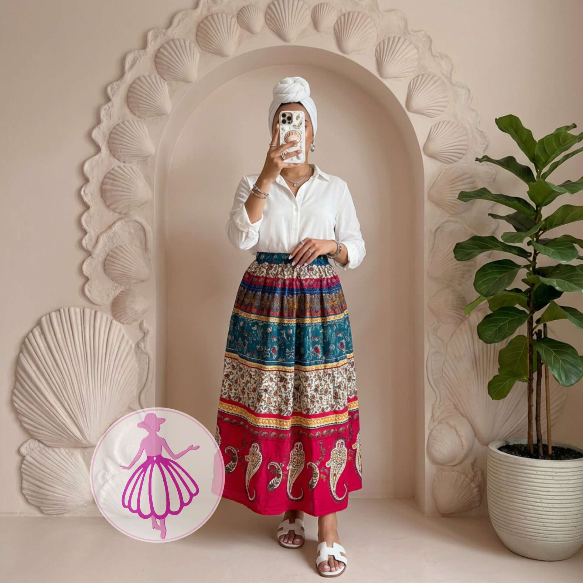 دامن نخی بلند طرح ترکمن در رنگبندی متنوع(کد1269)