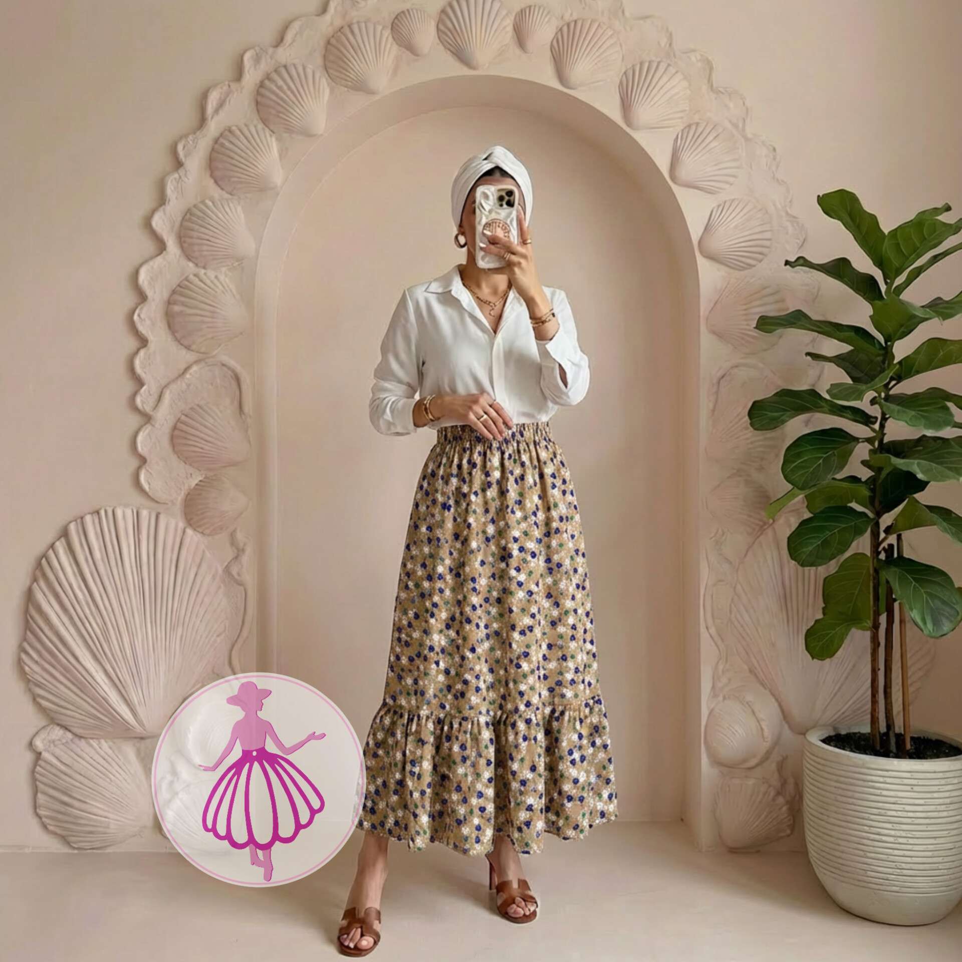 دامن کرپ پفکی بلند شکوفه آبی در رنگبندی متنوع(کد1367)