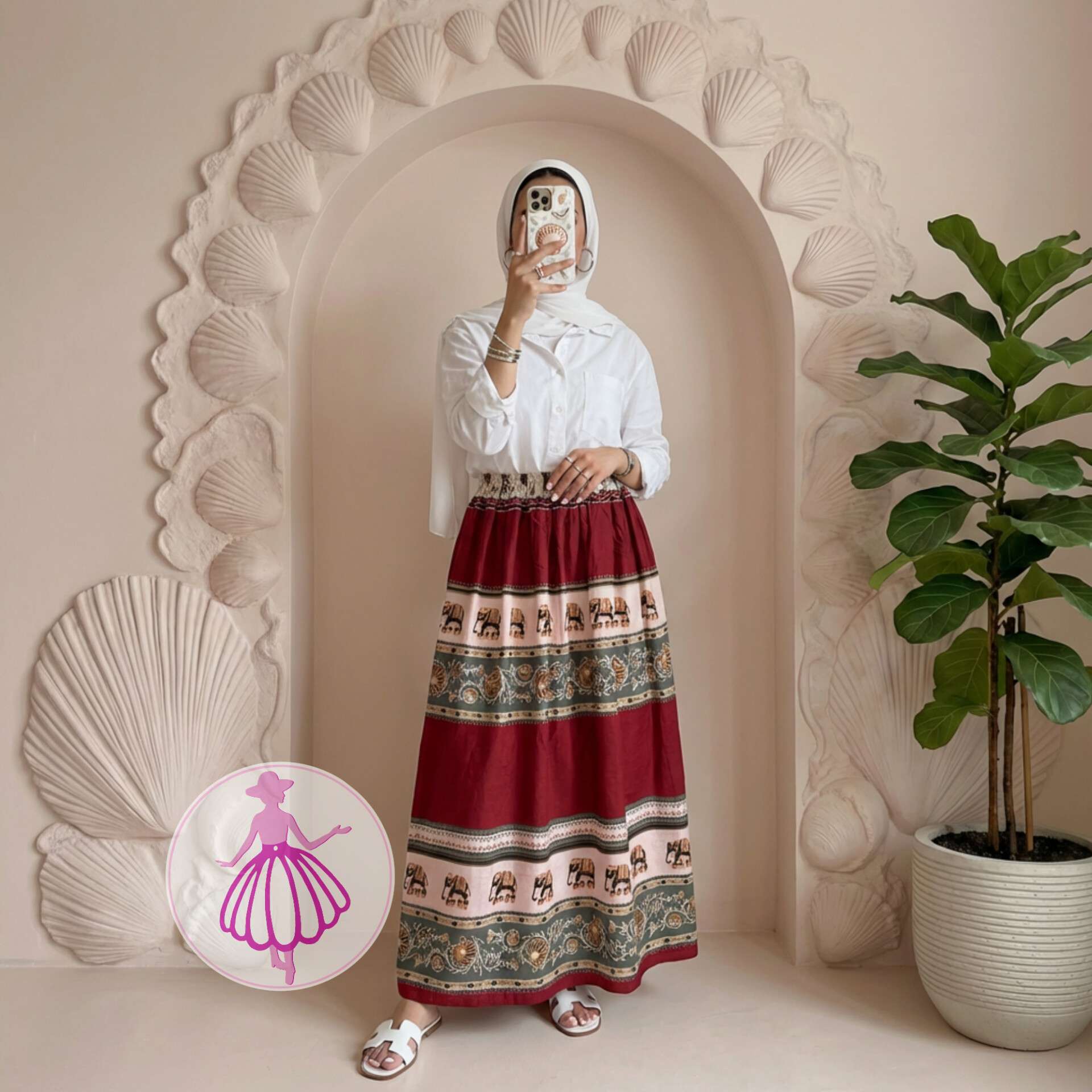 دامن نخی بلند طرح هندو در رنگبندی متنوع