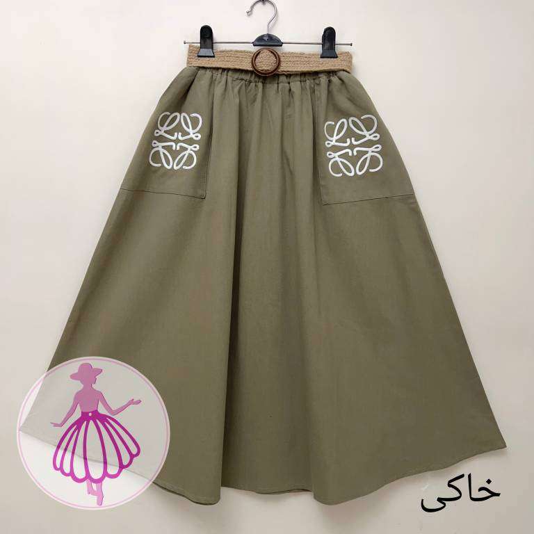 دامن لینن جیب خامه دوزی بلند در رنگبندی متنوع - Image 2
