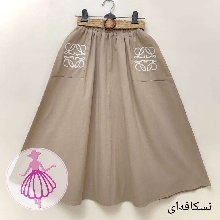 دامن لینن جیب خامه دوزی بلند در رنگبندی متنوع - Image 4