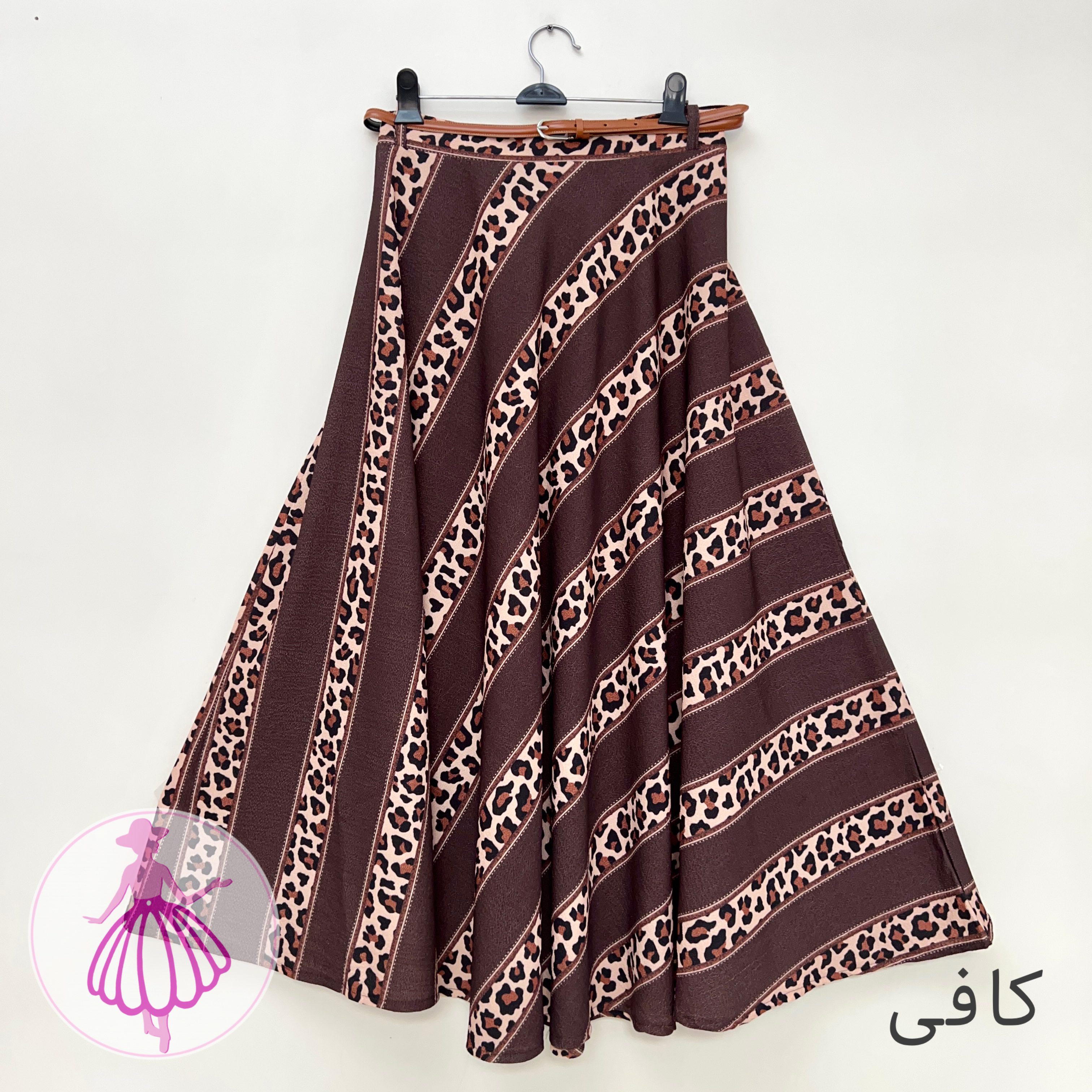 دامن پلنگی تمام کلوش و پرچین بلند در رنگبندی مزونی - Image 6
